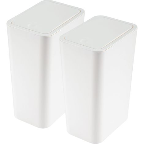 JF HOME BLISS 2PCS Slim Bathroom Bin with Lid  10L Compact Plastic Rubbish Bin Set for Toilet, Bedroom, Office, Kitchen  Dog Proof Push-Button Waste Bins (White) (1/5)
