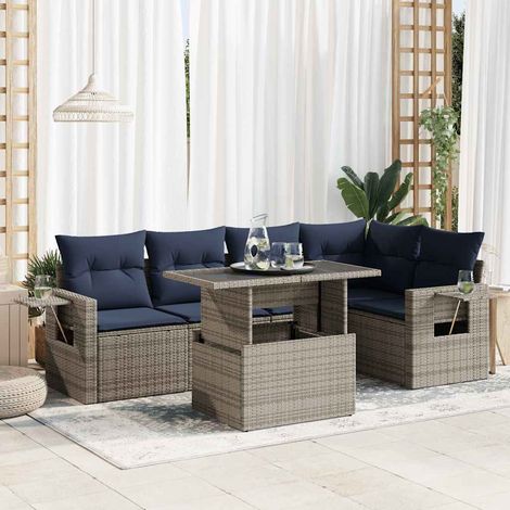 Set sofás jardín y cojines 6 pzas ratán sintético acacia gris vidaXL (1/5)