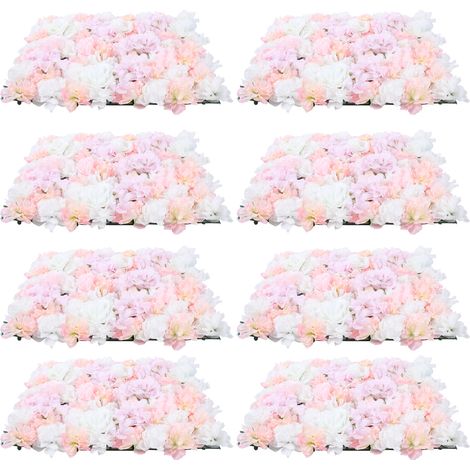 Lot de 8 panneaux muraux de fleurs artificielles, mur de fleurs en soie, décoration murale florale, pour mariage, fond photo, cérémonie et événement - 38x38 cm (1/5)
