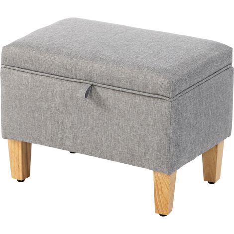 16L Linen Storage Ottoman Padded Footstool Rubberwood Legs for Storage Box, Bed End, Shoe Bench, Seating, Light Grey (1/5)