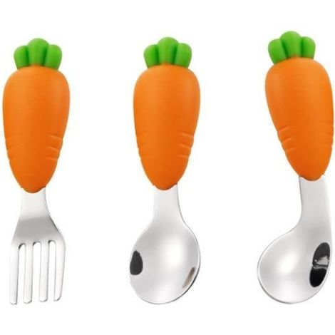 Fourchette et Cuillère Ergonomique,6 pcs Ensemble de Couverts pour Bébé Prise Facile Acier Inoxydable Pour Tout-petit (1/3)