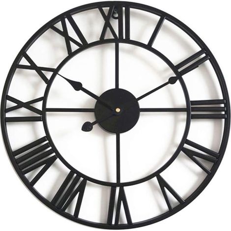 Horloge murale vintage silencieuse Ulisem, grande horloge squelette en métal de 40 cm, décorative pour salon, cuisine, bar, hôtel, bureau et maison (noir) (1/4)