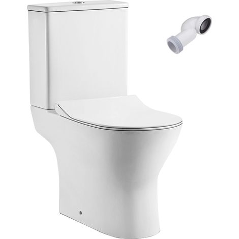 Wc Inodoro Completo Redondo  Blanco Brillo  Inodoro Tanque Bajo con Cisterna y Asiento Caída Amortiguada Codo Incluido (1/5)