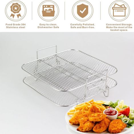 Grille carrée de 20 cm pour friteuse à air, grille de déshydratation double couche en acier inoxydable, accessoires pour friteuse à air carrée - 21 x 21 x 9 cm (1/5)