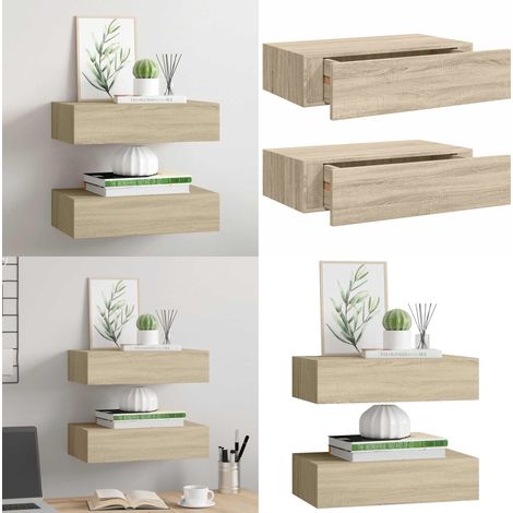 Wandregale mit Schubladen 2 Stk. Eichen-Optik 40x23,5x10 cm MDF - Wand Regal - Regal Mit Schublade - Holzregal - Eiche Möbel - Wohnzimmer Dekoration - Home & Living (1/5)