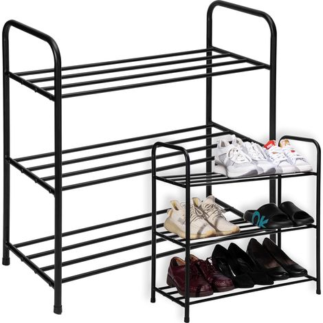 Étagère à chaussures tiki en métal noir à 3 niveaux (1/5)