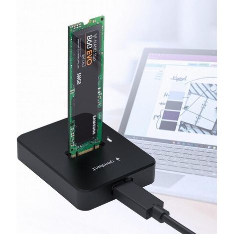 Gembird DD-U3M2 Estación de acoplamiento para unidad SSD USB Type-C M.2 SATA y NVME de escritorio, negra