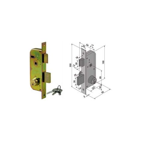 SERRATURA DA INFILARE PER CANCELLI 2 MANDATE E SCR. CILINDRO FISSO 060  mm.30 con catenaccio mm.25 (06030000)    WELKA