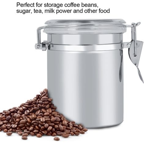 Bocal de rangement inox pour café, thé, sucre ou lait en poudre – Pot hermétique en acier inoxydable, contenant alimentaire (10x11 cm). (1/5)