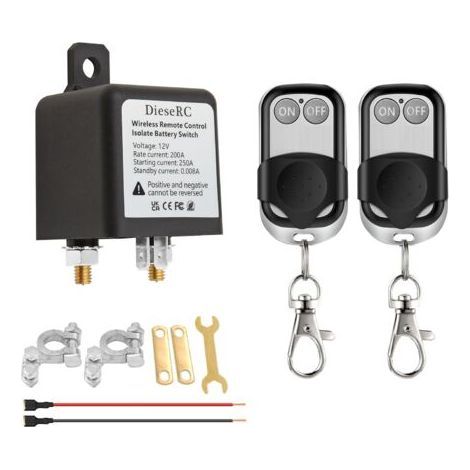 Coupe Circuit Batterie 12v à Télécommande Sans fil, Interrupteur de Relais DC 12V 200A Isolateur de Batterie de Voiture avec 2 émetteurs, Interrupteur Antivol (1/5)