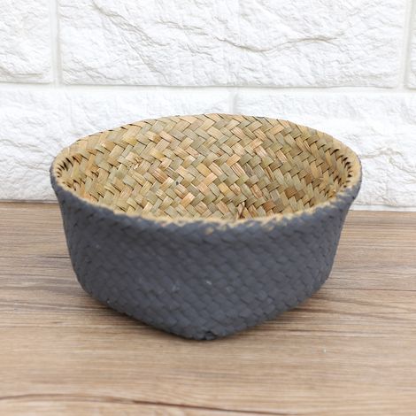 Panier pliable en jonc de mer naturel tressé pour vêtements et plantes (noir) (1/4)