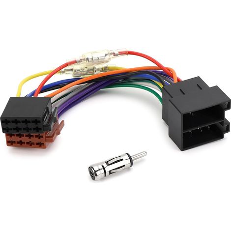 Kit Adaptateur Autoradio Universel, Câble de Rallonge 16 Broches ISO Mâle vers ISO Femelle avec Connecteur Antenne DIN et Bornes 15 + 30 Amovibles Compatible avec la Plupart des Modèles de Vé (1/5)