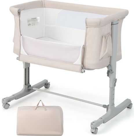 3-in-1 Baby Bedside Bassinet Adjustable Baby Bedside Sleeper-Beige (1/5)
