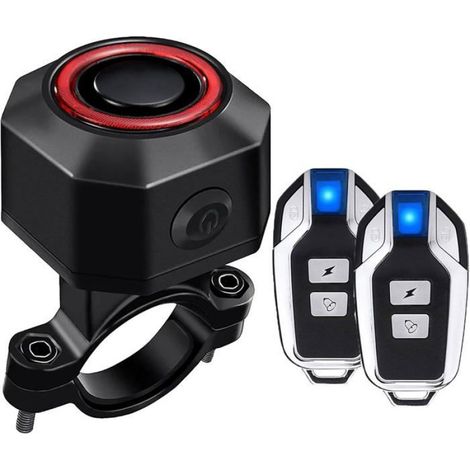 2 télécommandes alarme vélo antivol, détection vibrations/mouvement, sans fil 110 dB, vélo/moto/scooter.. (1/5)