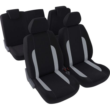 Jeu complet de housses de sièges - Universelles - Voiture/Auto - Lavable - Avant / Arrière 2/3-1/3 - Tissu noir / matière jeans - spécial petites citadines
