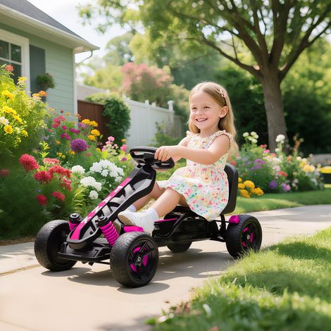 Kart à pédales pour enfants. karting enfant 3 à 6 ans avec roue libre. frein. roues EVA antidérapantes. rose