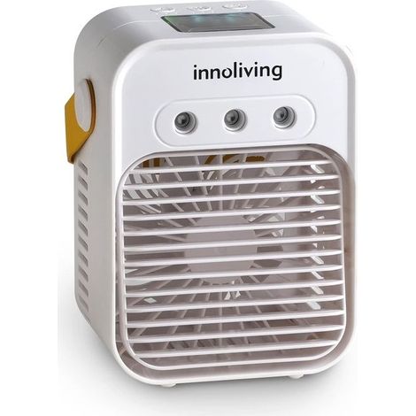 Innoliving INN-518 - Ventilatore da tavolo portatile, altezza 15 cm, 3 velocita', funzione 3 in 1 (ventilatore, umidificatore, purificatore d'aria), batteria ricaricabile, 10 W, Bianco (1/2)