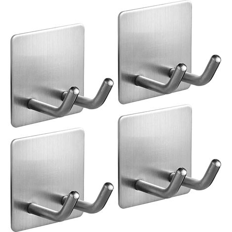 Self Adhesive Hooks, Shower Shaver Holder 4 Pack Sticky Hooks Stainless Steel Hanging Rack Storage Hook, Shower Hook for Shaver Bathroom Kitchen Organizer for Shaver Outlet Dress Towel Loofah Coat (1/5)