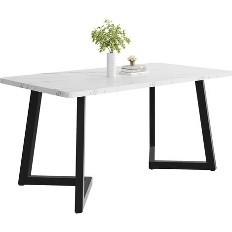 Table à manger rectangulaire 117 x 68 cm, effet marbre blanc et noir, plateau MDF, pieds métal noirs, style moderne pour salle à manger, salon ou bureau CHICFURN (1/5)