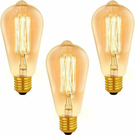 Ampoule E27 Vintage ST64 Dimmable 40W Blanc Chaud 2200K,400lm, AC 220V, Ampoule à Incandescence Rétro, E27 Filament Vintage Lampe pour Éclairage Décorative, lot de 3