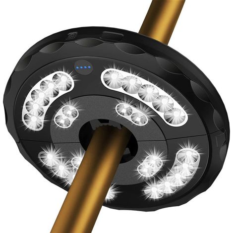 Luces para sombrilla, recargables, con 28 LED, lámpara para sombrilla de patio con 3 modos de brillo, iluminación exterior para camping, terraza, jardín y tienda de campaña. (1/5)