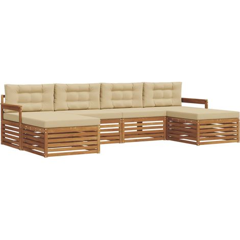 Sofa Sets 6 pcs Natural and Beige Solid Acacia Wood vidaXL