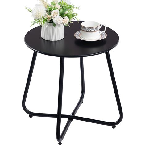 Petite table à manger d'extérieur, table de jardin et de balcon, table basse ronde, table d'appoint de patio, métal noir (1/5)