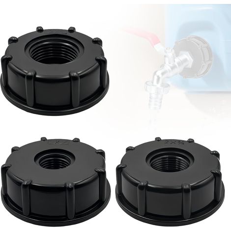 Adaptateur compatibles avec IBC avec filetage intérieur – capuchon filetage S60x6, bouchon de raccord robinet universel, bouchon cuve 1000L, accessoire cuve eau, 1/2, 3/4, 1 pouce (3 Pieces) (1/5)