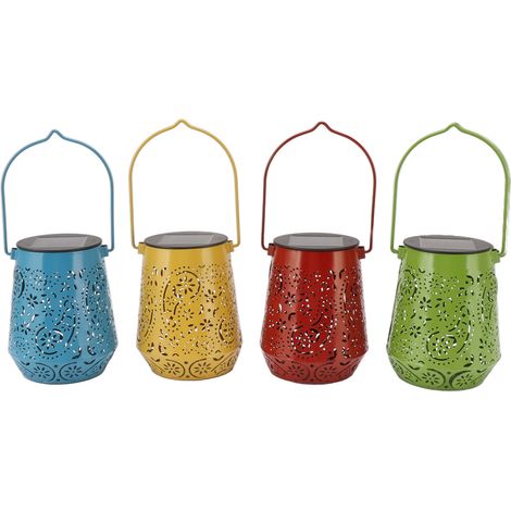 Set di 4 lanterne solari a LED decorative da appendere per giardino, cortile, terrazzo, impermeabili IP44, luce calda, ombreggiature, design elegante, autonome (1/5)
