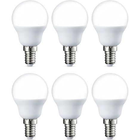 Lot de 6 petites ampoules LED rondes G45, culot à vis Edison E14, 5 W (équivalent à 40 W), blanc chaud, non dimmables [classe énergétique F]