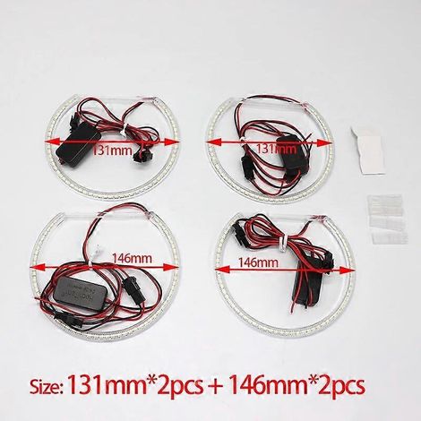 LED-Lichtringe mit Tagfahrlicht (SMD LED Angel Eyes) für BMW 3er, 5er und 7er E39, E46, E38, E36 (Scheinwerfer-Nachrüstung, 131 mm und 146 mm) – Weiß (2x 131 mm und 2x 146 mm)