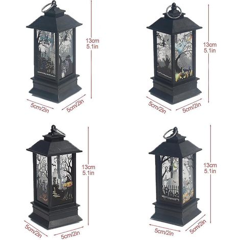 Lanterne d'Halloween portable, bougie orange, lampe LED, fantôme, crâne, hibou, chauve-souris, château, flamme, lampe suspendue (1/5)
