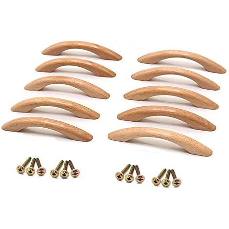 Poignée de Meuble en Bois 10 Pièces - Pour Cuisine, Placard, Armoire, Tiroir - Arc en Forme - 128mm Avec Vis (1/5)