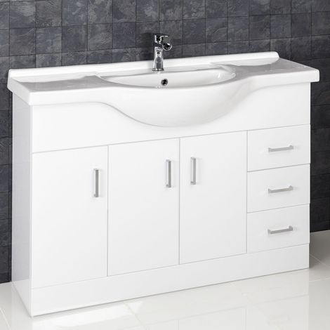 Gloss White Bathroom Vanity Unit and Basin Sink 1200mm with Essentials Tap & Waste (1/5)