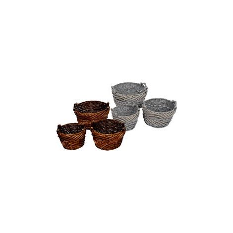 Regalo Italiano Set 3 Cesti in Salice Rotondi D 27 / 33 / 40 Cm con Manici – 2 Colori Assortiti 1 Pz