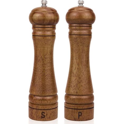 Ensemble moulin à sel et à poivre en bois, moulin à poivre en chêne avec rotor en céramique réglable, 2 pièces (8 pouces). (1/4)