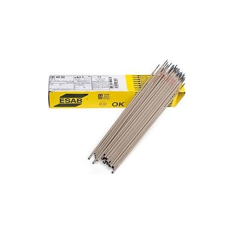 Electrodo de soldadura básico, ESAB, modelo OK 48.00 fi 3,2 mm, para acero al carbono, alta penetración, escoria fácil de remover, arco estable, presentación 6,0 kg