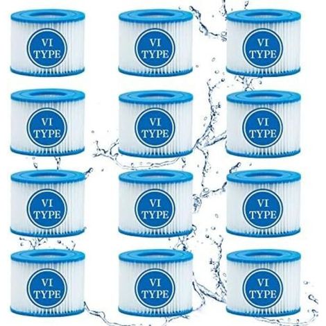 Lot de 12 Filtre VI Cartouche pour Bestway Lay-Z-Spa, Filtre de Spa et de Bain à remous Type VI pour filtres Coleman SaluSpa, pour Filtre Bestway, Lay-Z Spa, pour Intex