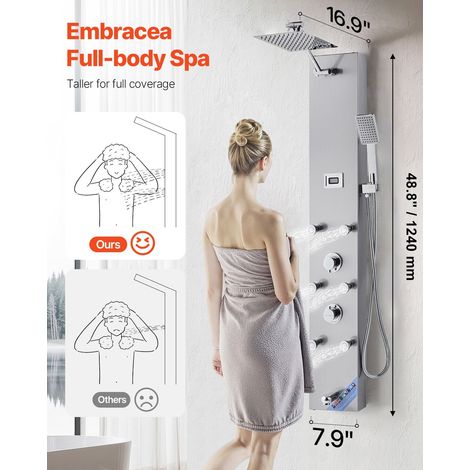 Colonne de douche avec pommeau de douche effet pluie, système de panneau de douchette mural haute pression acier inox brossé 124 cm… (1/5)
