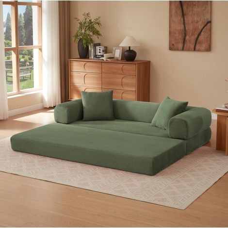 Sofá cama convertible de terciopelo verde 195 x 89 x 59 cm, sin montaje HAVRYA (1/5)