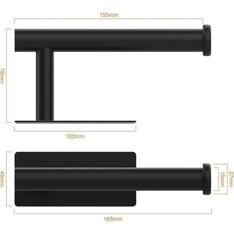 Portarrollos de papel higiénico de pared de acero inoxidable 304, sin necesidad de taladrar, con adhesivo 3M, color negro. (1/5)