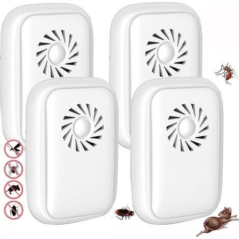 Repellente per zanzare, repellente elettronico a ultrasuoni per uso interno ed esterno, per formiche, topi, ratti, ragni e scarafaggi - Confezione da 4 (1/4)