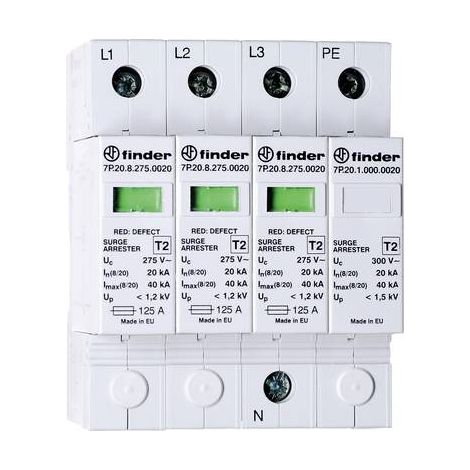 Paraf T2 3 varist + éclat TRI 230 350V 20kA 1,2kV sans Telesignalisation FINDER 7P2482750020 (1/2)