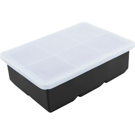 Moules à glaçons carrés à 6 compartiments avec couvercle amovible anti-déversement, empilables, en silicone, pour préparer soi-même des boissons fraîches à la maison. (1/5)