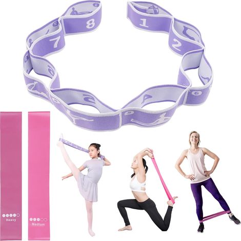 Band D'étirement de Yoga, Accessoires Yoga de Hautement Elastique avec 8 Boucles Réglables, Sangles de Fitness Yoga de Strap D'étirement pour Modelage du Corps Fitness (1/5)