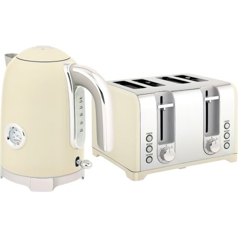Retro Cream 3000W Kettle and Toaster Set-Perfect for Stylish Kitchen Décor and Efficient Cooking.