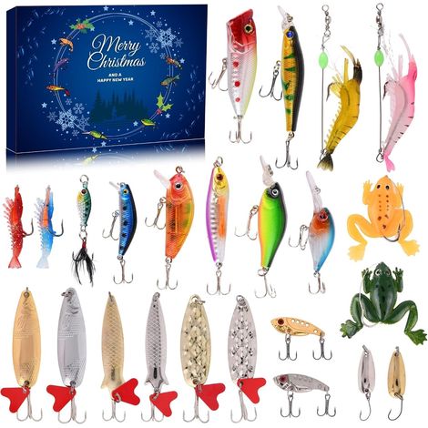 Adventskalender 2026 – 24 Fächer – verschiedene Farben – aus Kunstharz – Miniatur-Angelzubehör-Set – ideal für Weihnachten und als Geschenk für Hobbyangler. (1/5)
