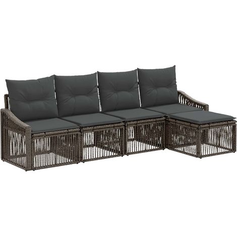 Gartensofa-set 5 pcs Grau Poly-Rattan vidaXL