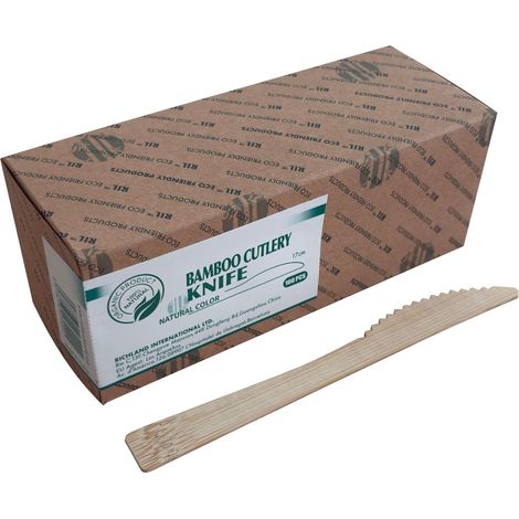 Couteaux en bambou 17 cm, couverts jetables naturels pour événements, pique-niques, fêtes – Ustensiles de cuisine respectueux de l'environnement, 100% bambou naturel, 100 pièces (1/3)