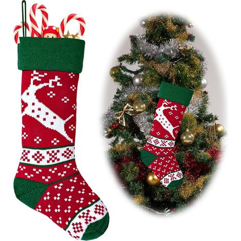 Chaussette de Noël, jolie chaussette tricotée, à suspendre à la cheminée, décoration pour les fêtes de Noël et du Nouvel An, 1 pièce.
